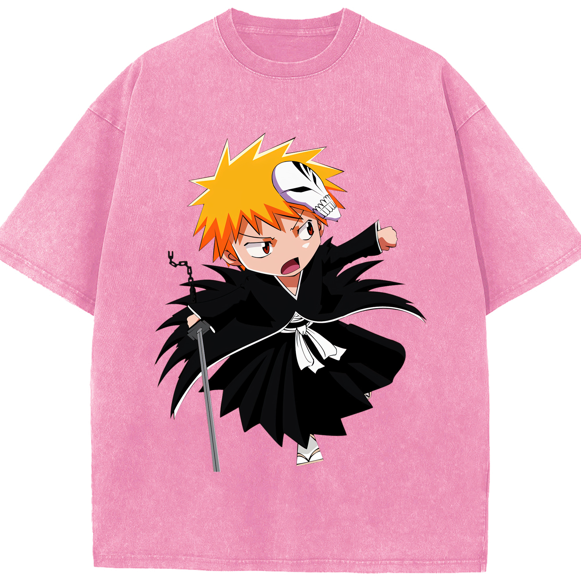 （画像用） ブリーチ 黒崎一護（くろさき いちご）BLEACH Kurosaki Ichigo 綿100% ヴィンテージ風 半袖Tシャツ（フロントプリント）